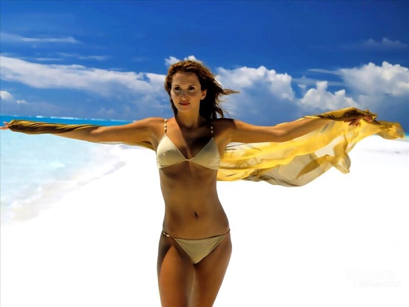 Woman on Beach — Blue, Serene, Afternoon, Photograph, Bikini