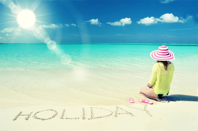 Woman on Beach — Blue, Serene, Afternoon, Photograph, Hat, Sandals