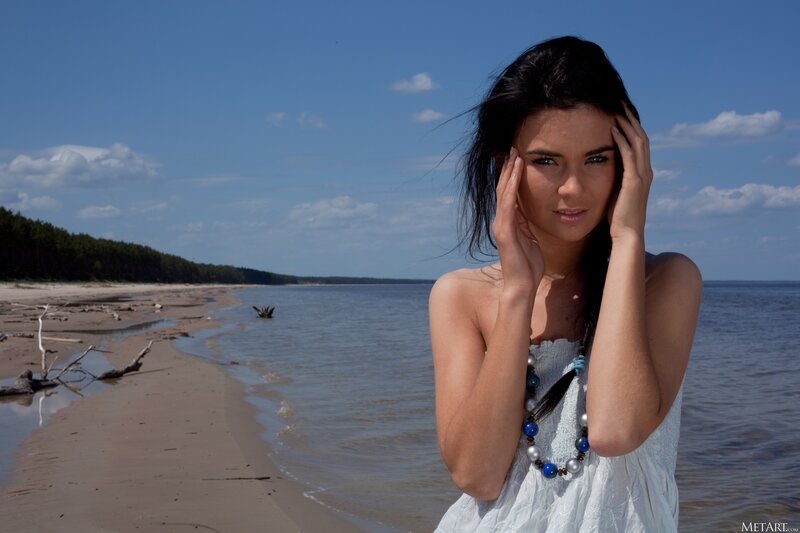 Woman on Beach — Blue, Serene, Afternoon, Photograph, Sea