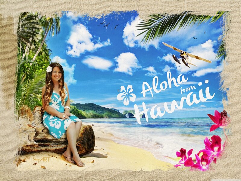 Woman on Beach — Blue, Tropical