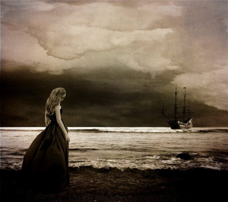 Woman on Beach — Brown, Dramatic, Digital Art