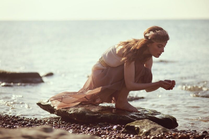 Woman on Beach — Brown, Serene, Sunset