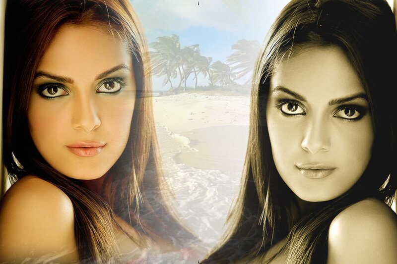woman on beach collage