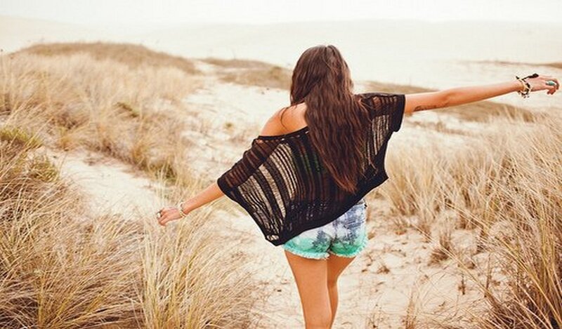 Woman on Beach Dunes — Beige