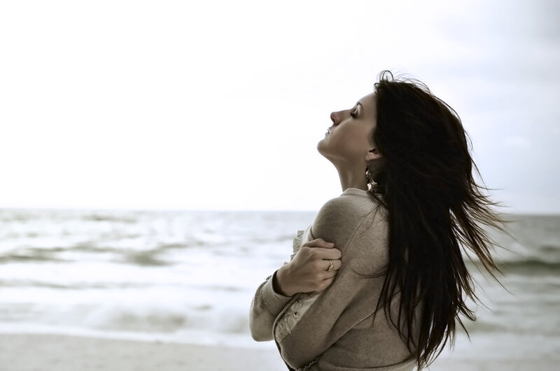 Woman on Beach — Gray, Contemplative