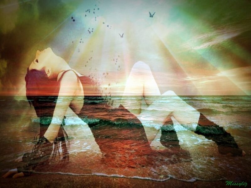 Woman on Beach — Green, Dreamy