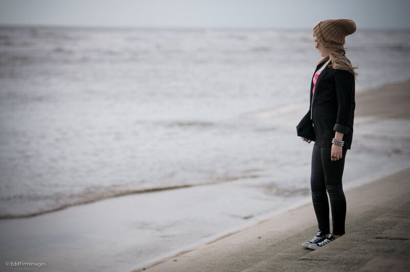 woman on beach in winter