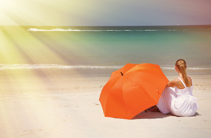 Woman on Beach — Orange, Serene, Afternoon