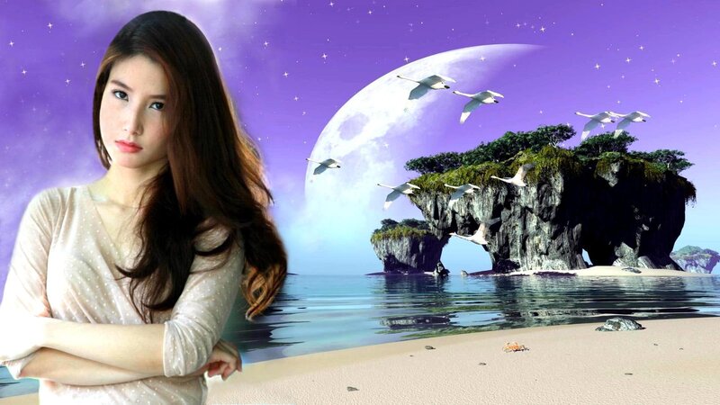 Woman on Beach — Purple, Serene, Night