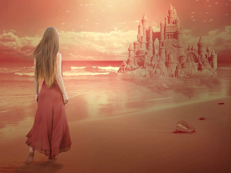 Woman on Beach — Red, Dreamy