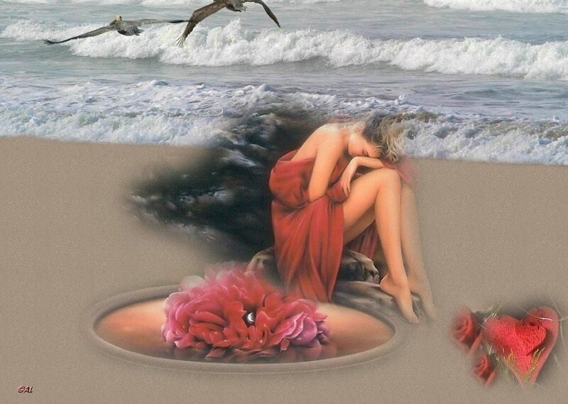 Woman on Beach — Red, Melancholic
