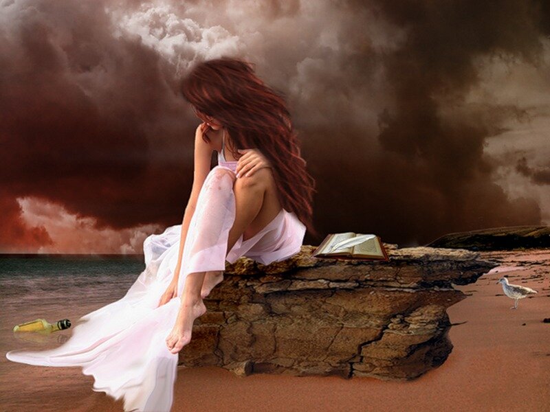 Woman on Beach Rock — Brown
