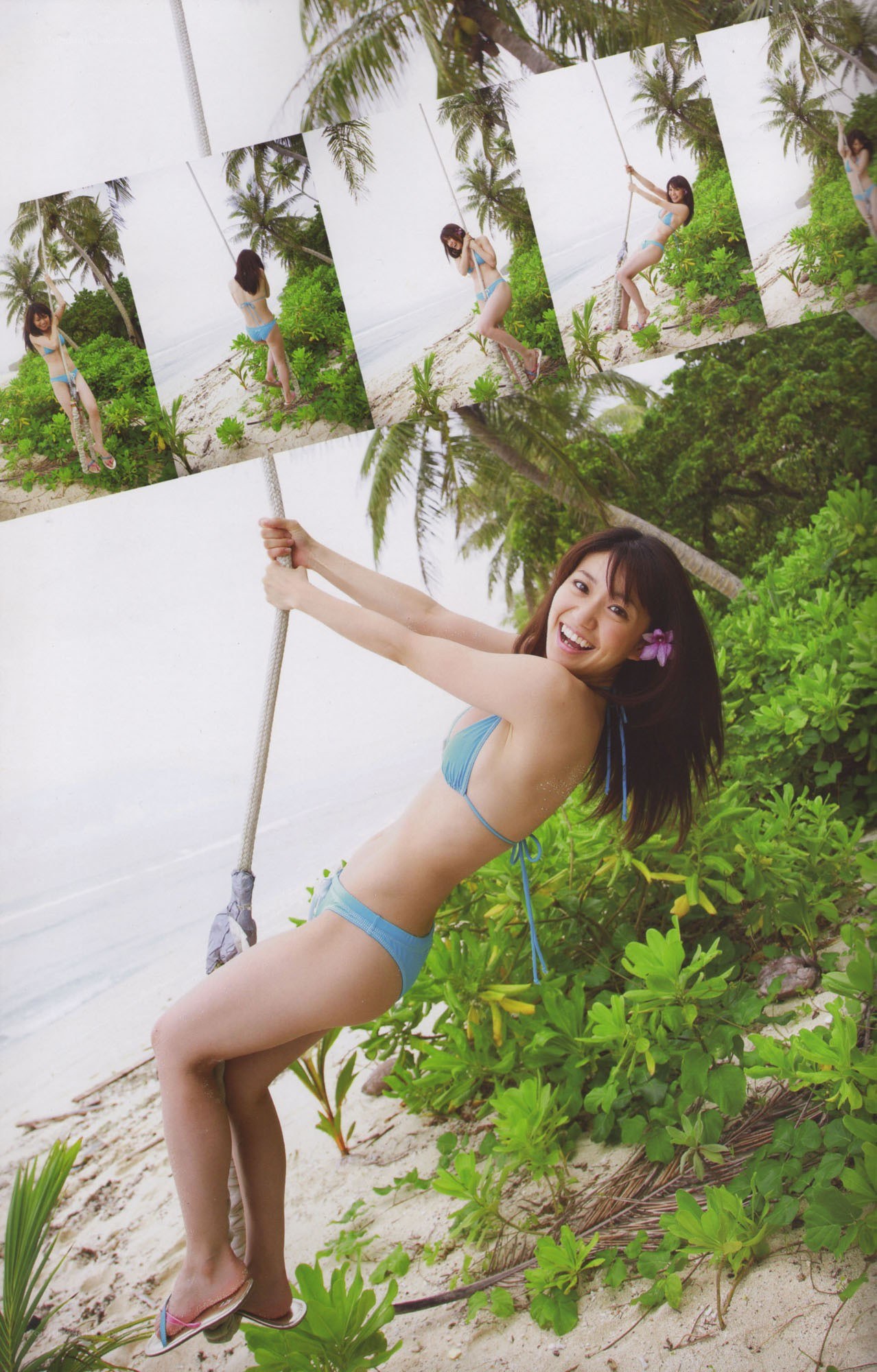 Woman on beach swing