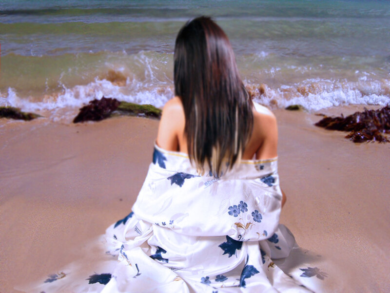 Woman on Beach — White, Calm