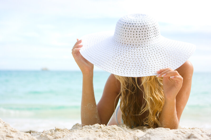 Woman on Beach — White, Relaxed, Afternoon, Photograph, Hat, Sand