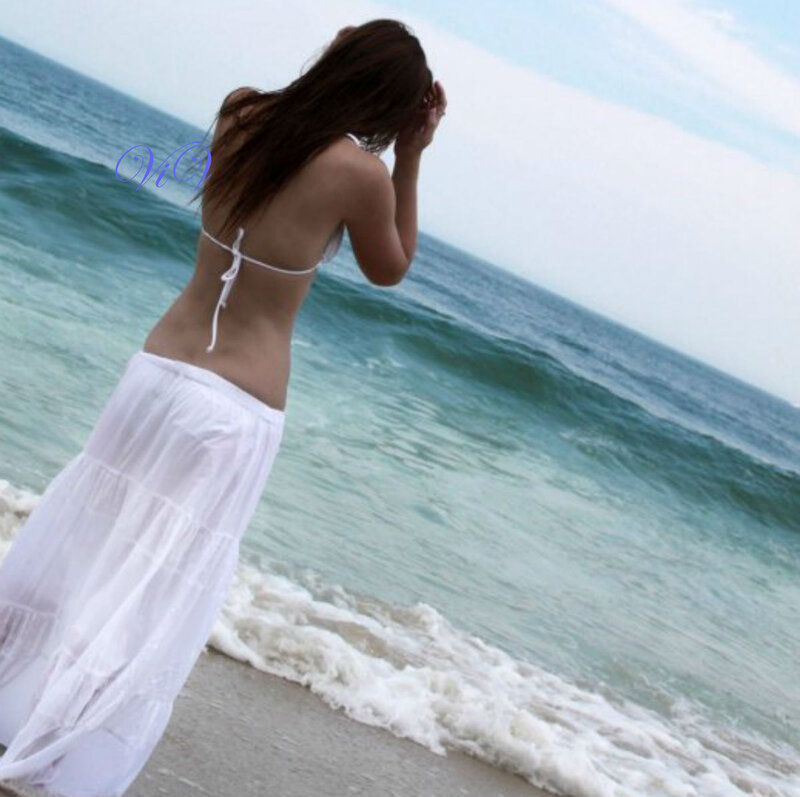 Woman on Beach — White, Serene, Afternoon, Photograph, Ocean, Waves
