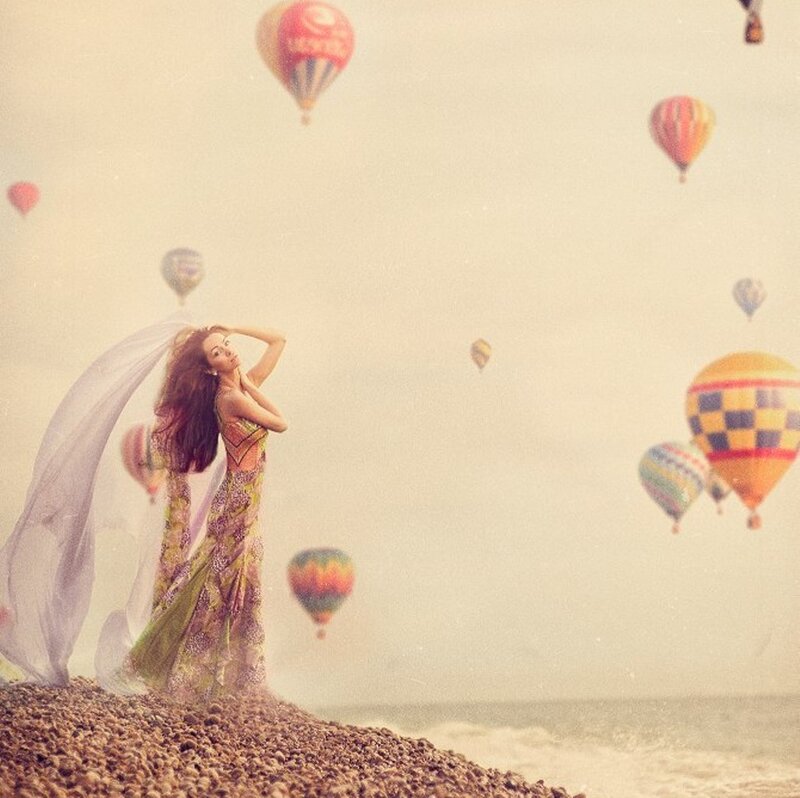 Woman on Beach with Balloons