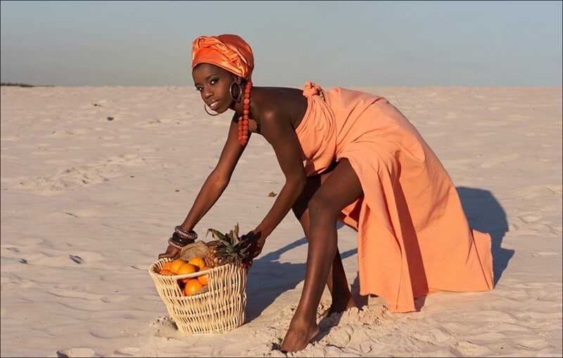 Woman on Beach with Basket
