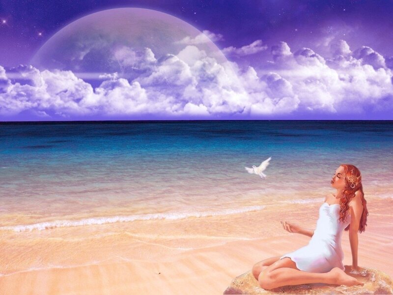 Woman on Beach with Dove