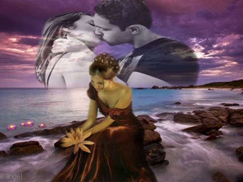Woman on Beach with Flower — Purple