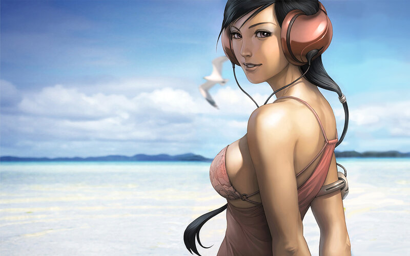 Woman on Beach with Headphones