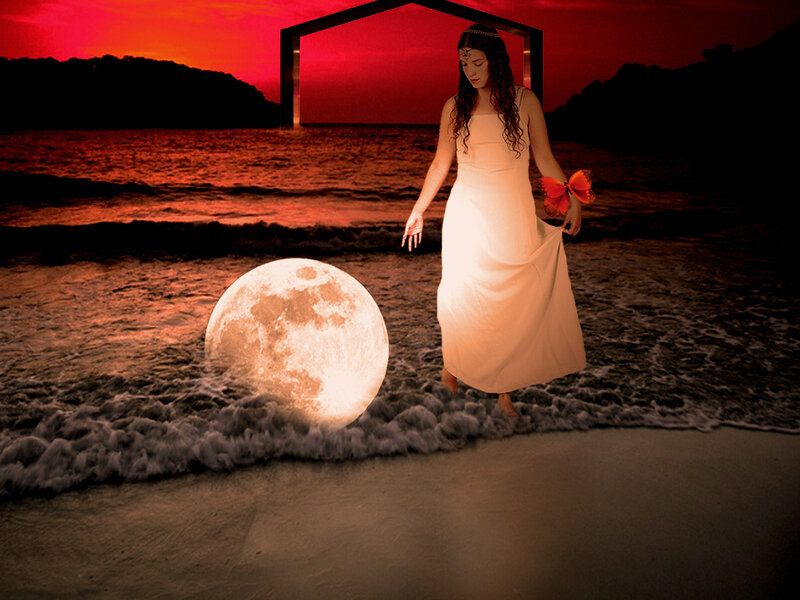 woman on beach with moon