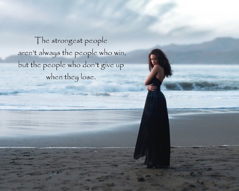 woman on beach with quote