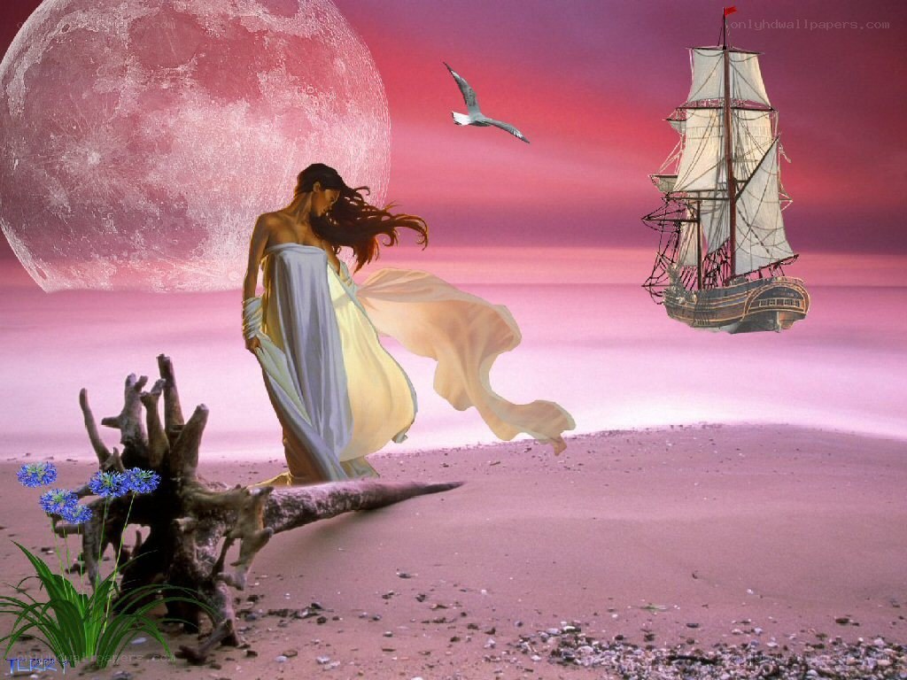 woman on beach with ship