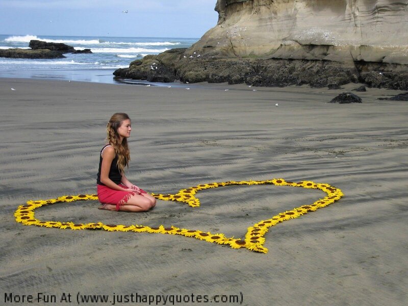 Woman on Beach with Sunflowers