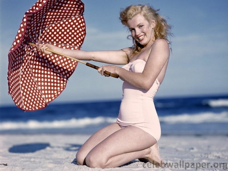 Woman on Beach with Umbrella — Pink
