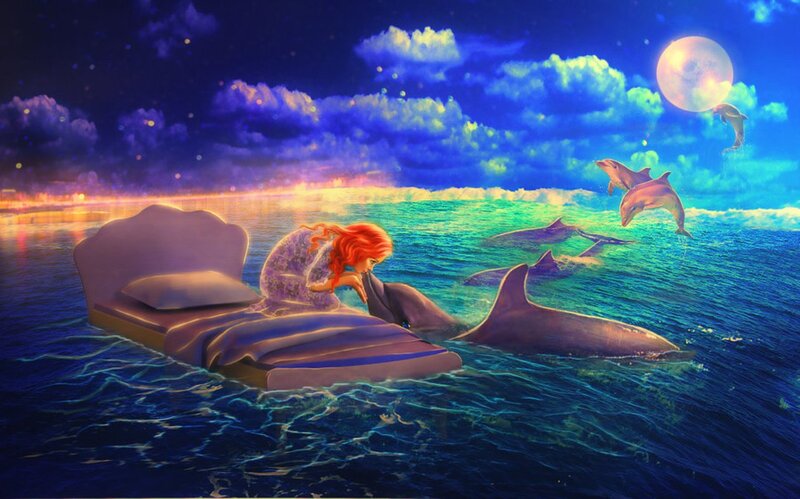 Woman on Bed in Ocean