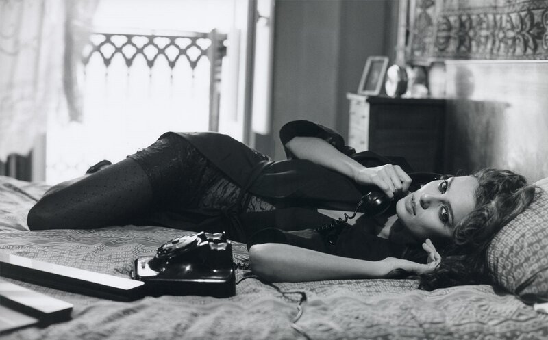 Woman on Bed with Phone — Black