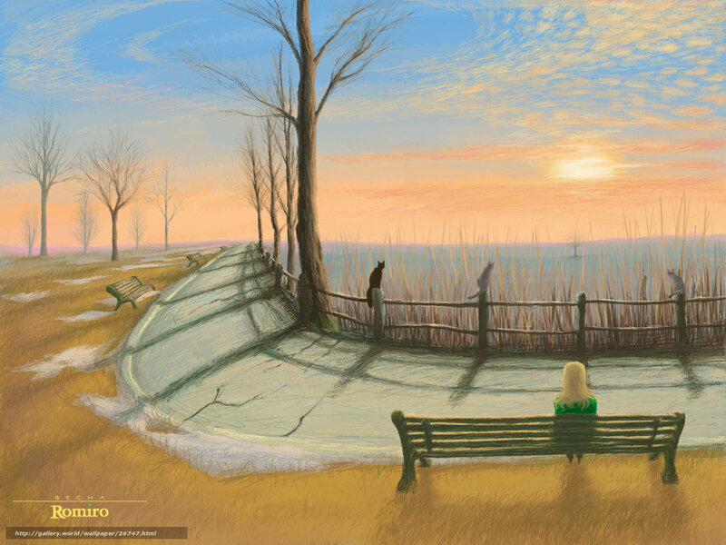 Woman on Bench at Sunset — Blue