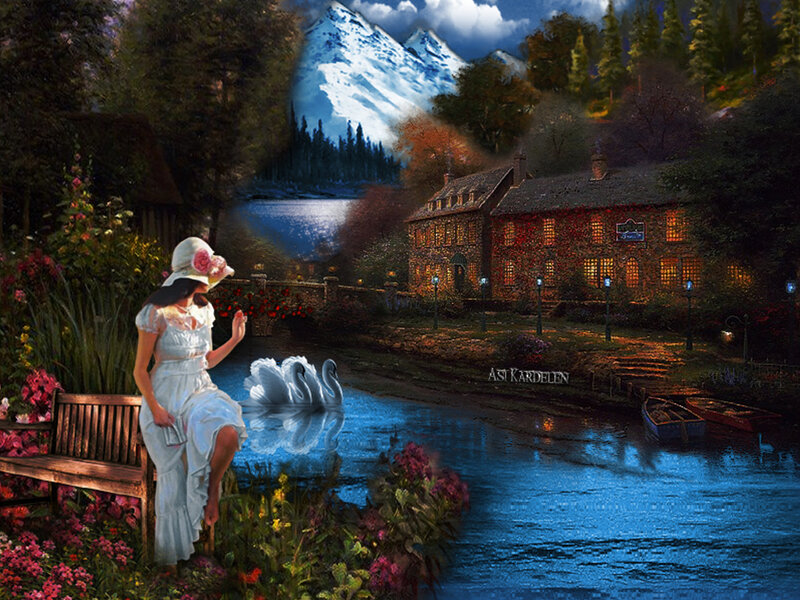 Woman on Bench by River