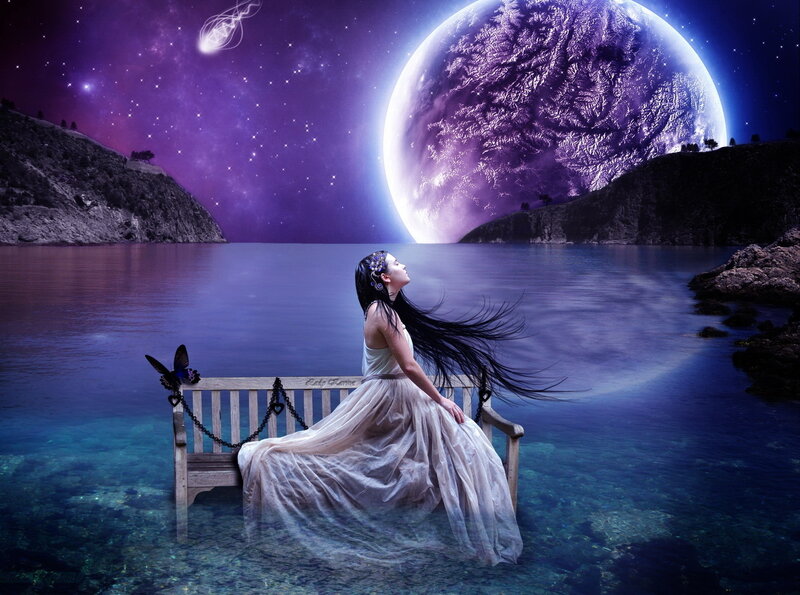 Woman on Bench by Water