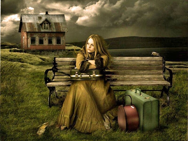 Woman on Bench — Green, Dramatic