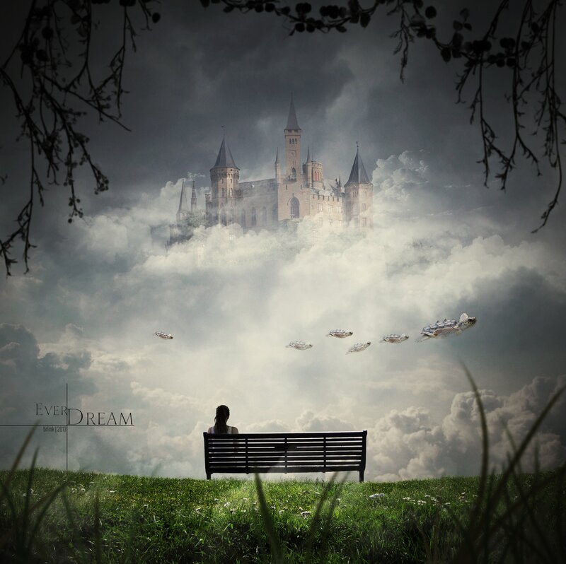 Woman on Bench — Green, Dreamy
