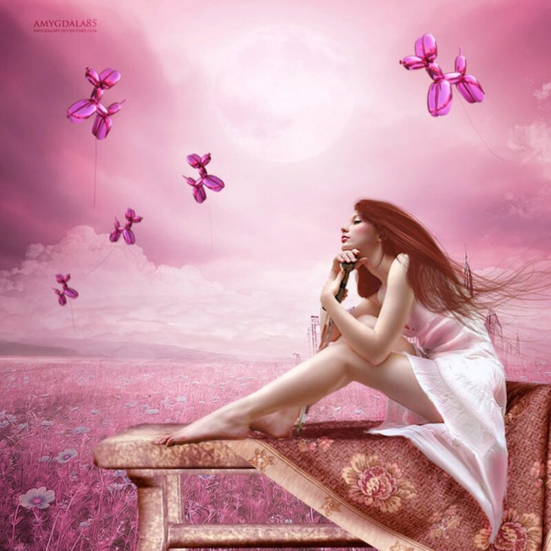 Woman on Bench in Field