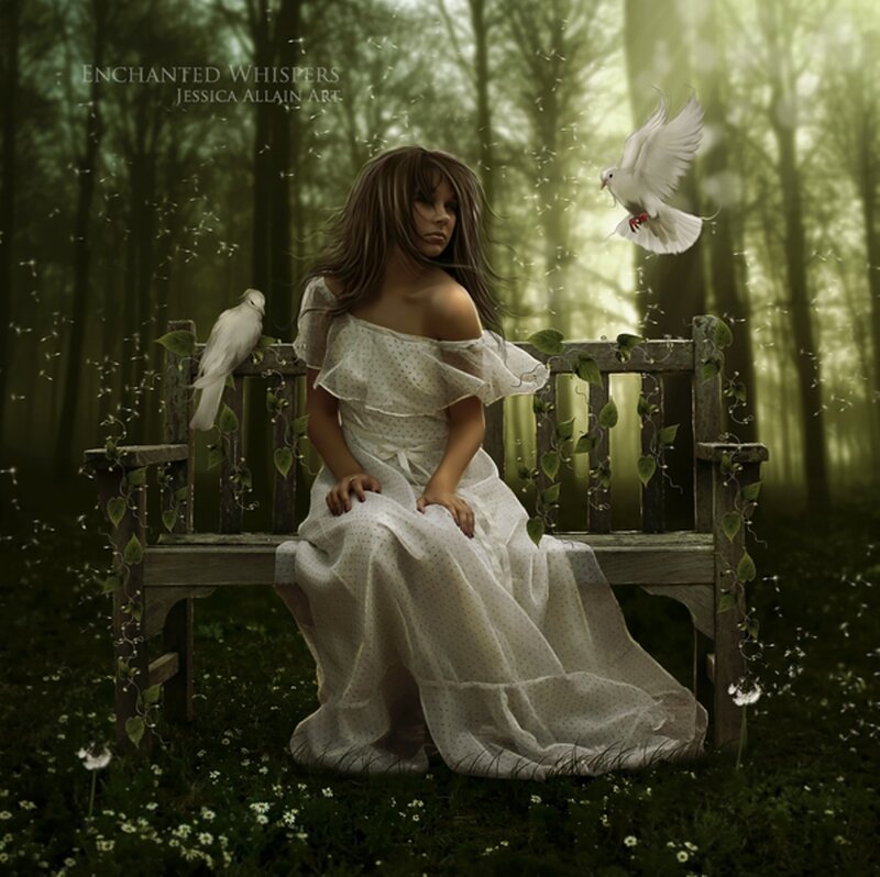 Woman on Bench in Forest — Green, Serene