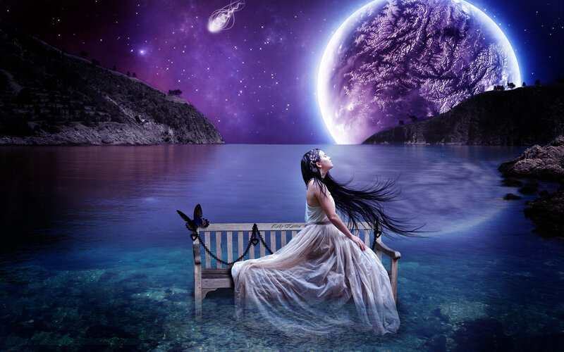 Woman on Bench in Water