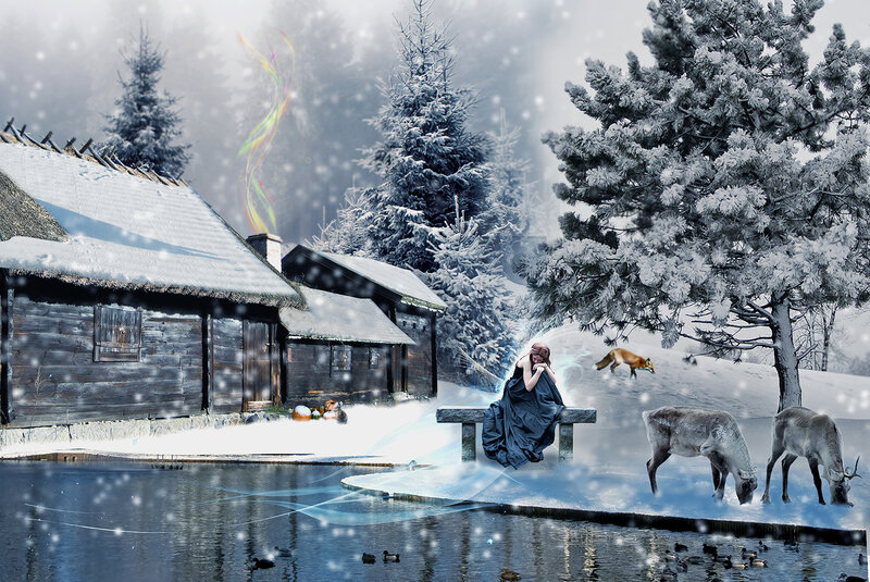 Woman on Bench in Winter