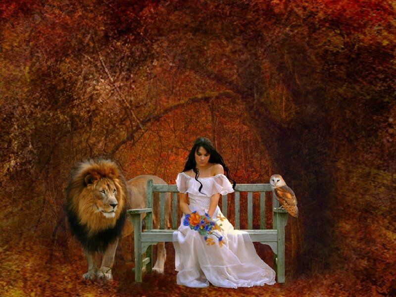 Woman on Bench with Lion