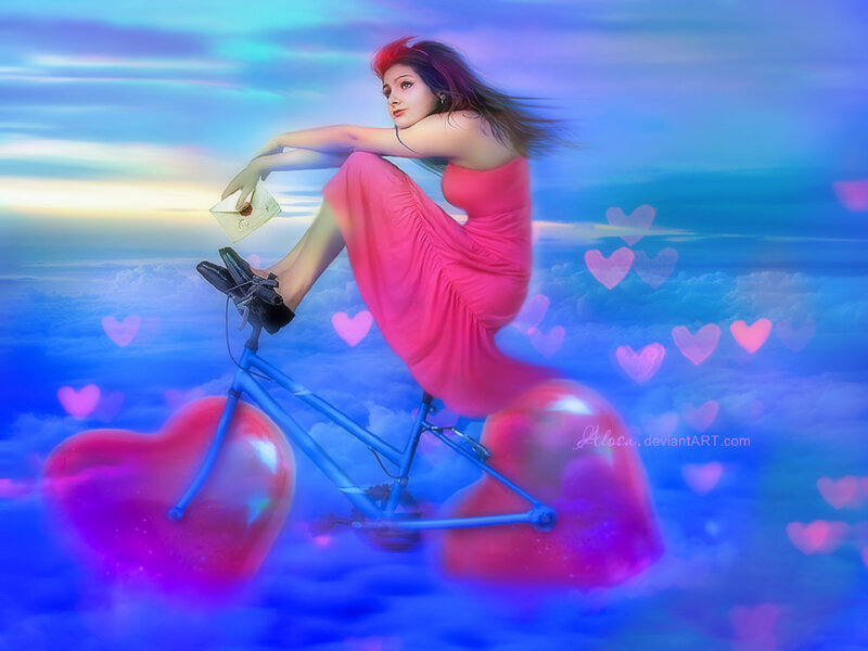 Woman on Bicycle — Blue