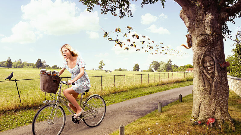 Woman on Bicycle — Green, Playful