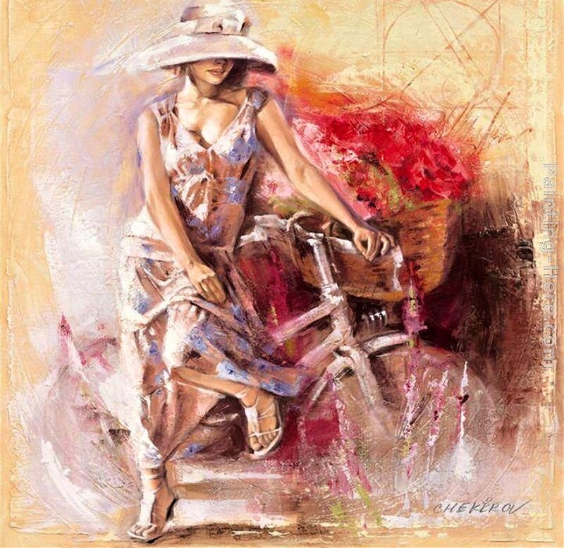 Woman on Bicycle — Red