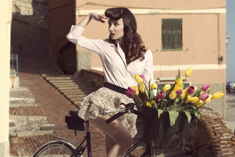 Woman on Bicycle — Yellow, Bright