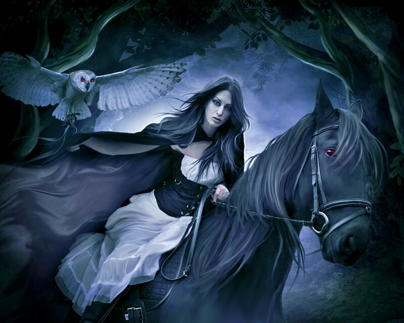 Woman on Black Horse — Blue, Dark