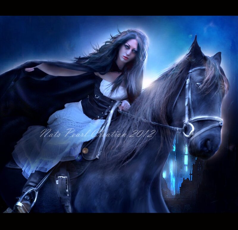 Woman on Black Horse — Blue