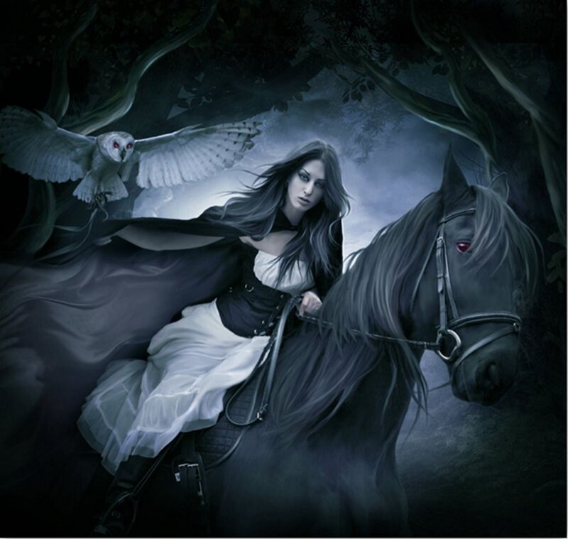 Woman on Black Horse — Dark