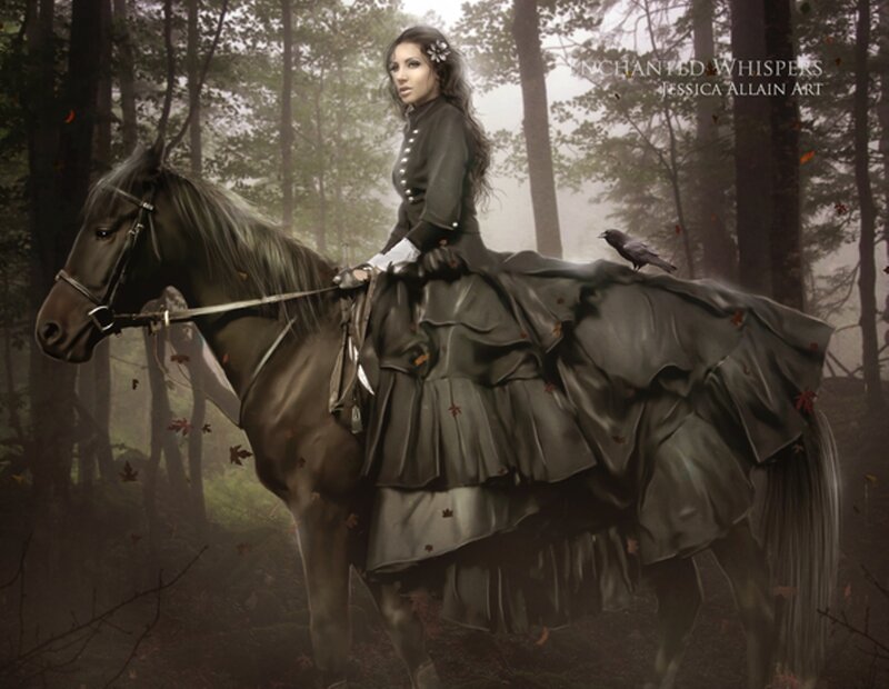 Woman on Black Horse — Dramatic, Autumn
